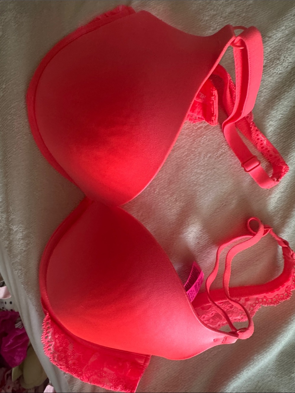 La SENZA Neon Pink Lace-Back T-Shirt Bra - push up